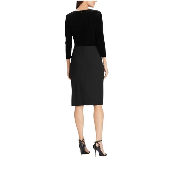Lauren Ralph Lauren Velvet Faux Wrap Sheath Dress Sz‎ 16 Black Modest Wedding - Picture 2 of 12